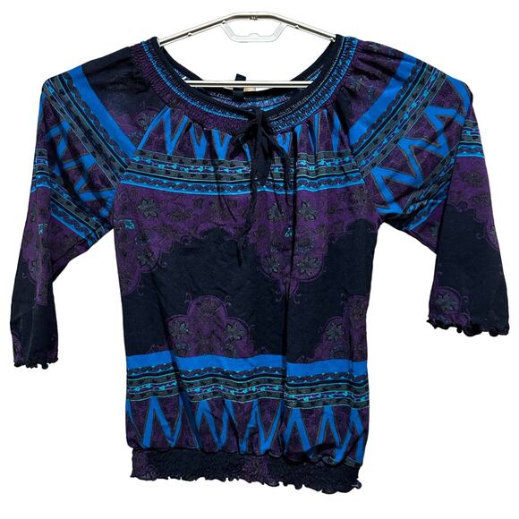 GNW Women Blouse Size S Purple & Blue All Over Print Boho Y2K Fairy Grunge - Picture 1 of 7